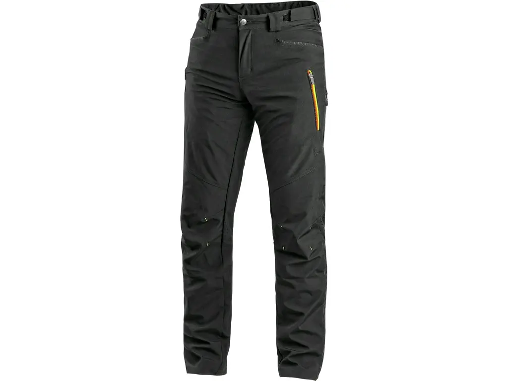 Kalhoty CXS AKRON, softshell, černé s HV žluto/oranžovými doplňky, vel. 48